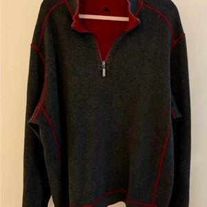 Tommy Bahamas Reversible Men's Gray and Red Quarter-Zip Sweater